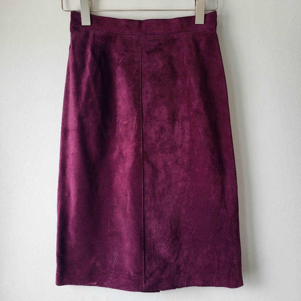 One+One Petite Burgundy Vintage Suede Pencil Midi Fall Winter Statement Skirt